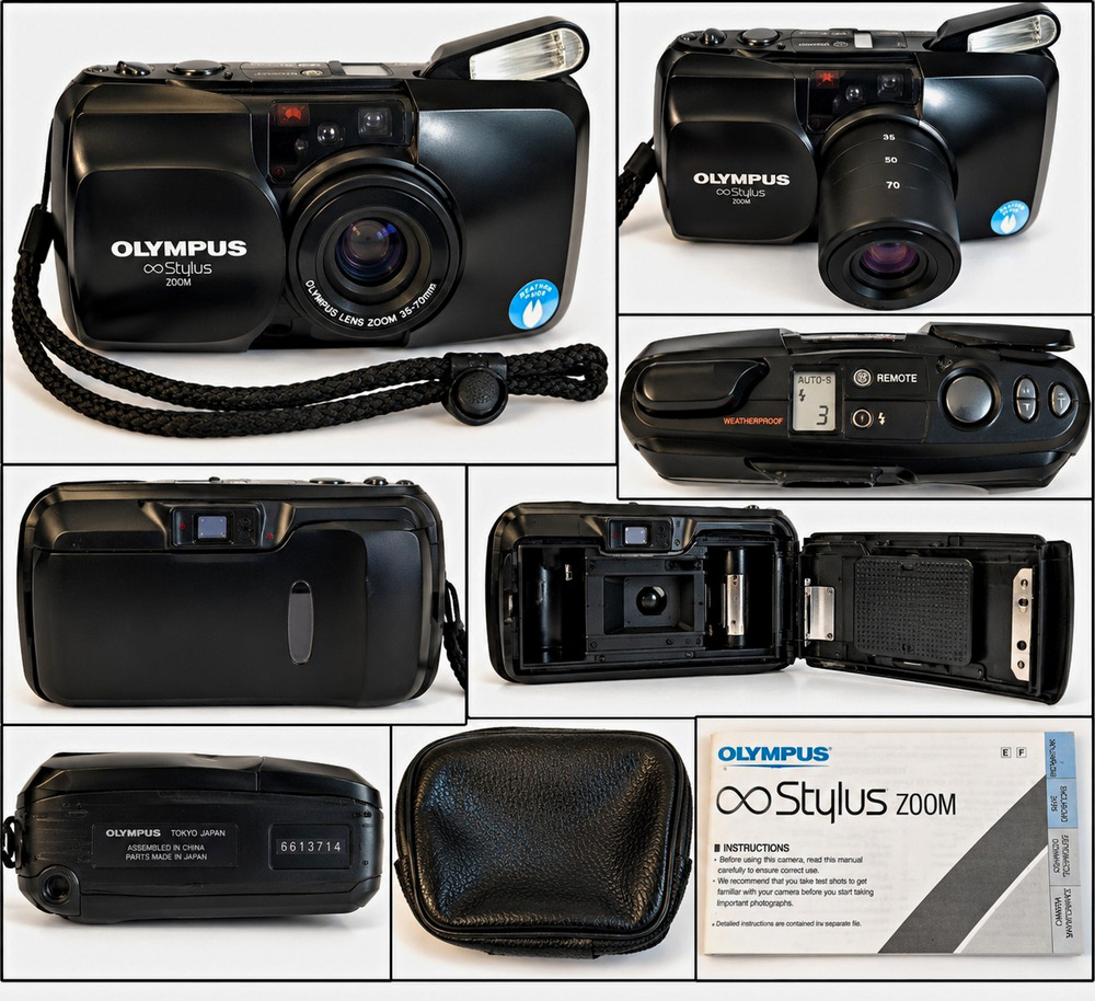 Olympus Stylus Zoom 35mm Point & Shoot Film Camera, Auto Focus Zoom Flash, Black